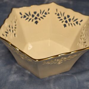 Lenox Shelburne Small Bowl Hexagon Ivory China Pierced 24K Gold Trim USA